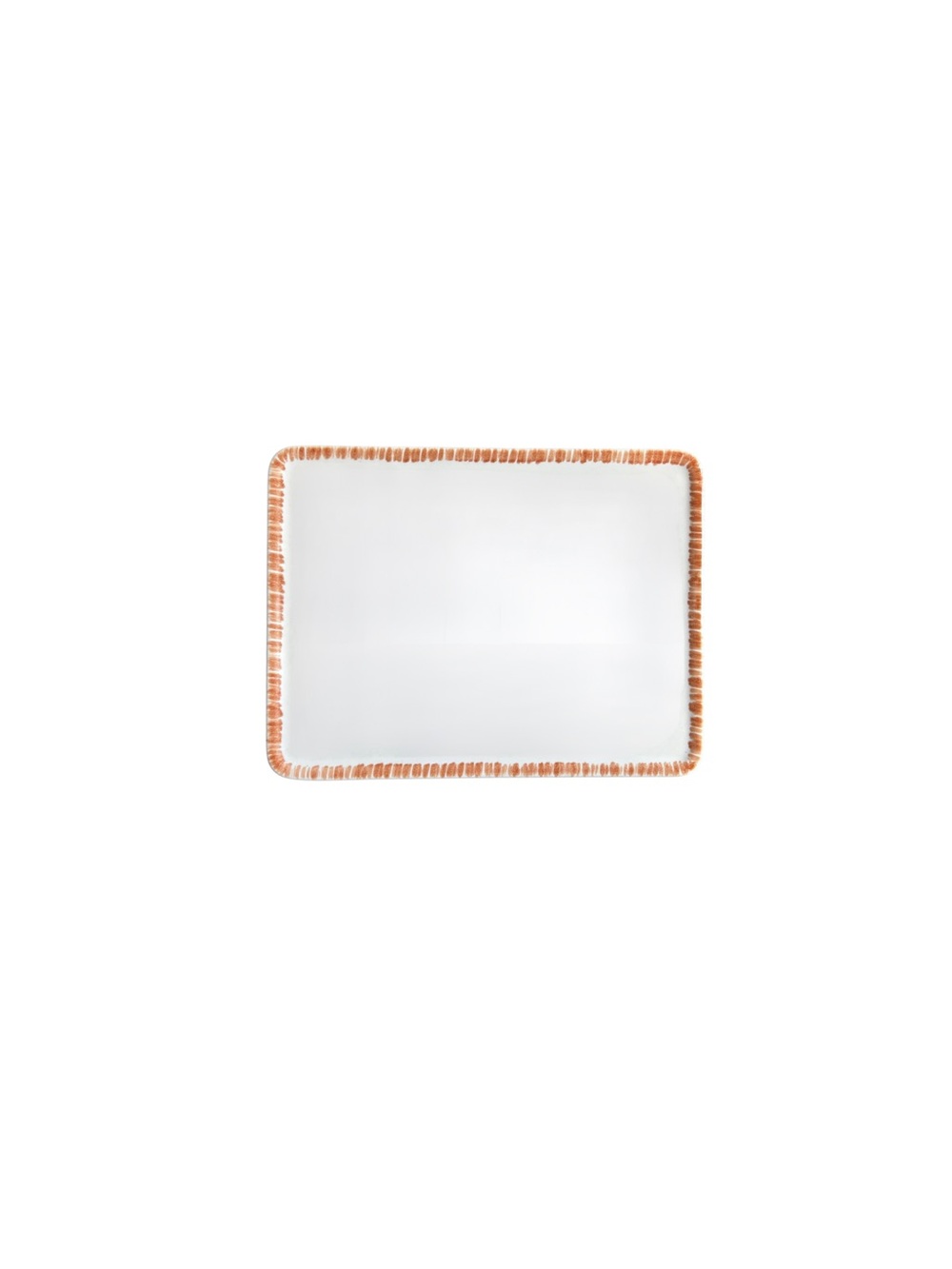 Accent Tray - White Ceramic Rectangular Decorative Tray with Brown Rim